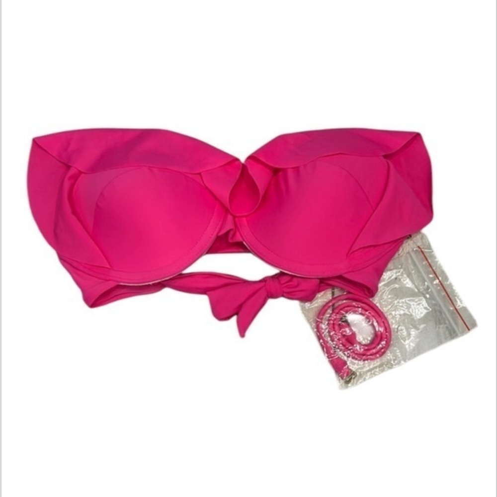 Tori Praver hot pink ruffled strapless swim bikini top size XS